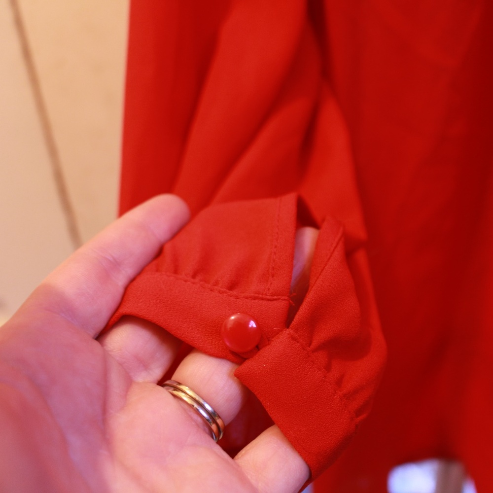ELLE Red Ruffle-Neck Blouse - Picture 3 of 4